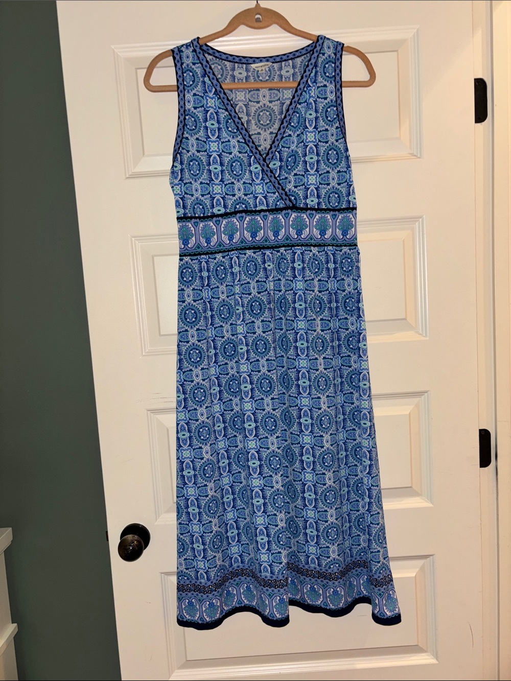 Sleeveless Blue Patterned Wrap-Front Maxi Dress